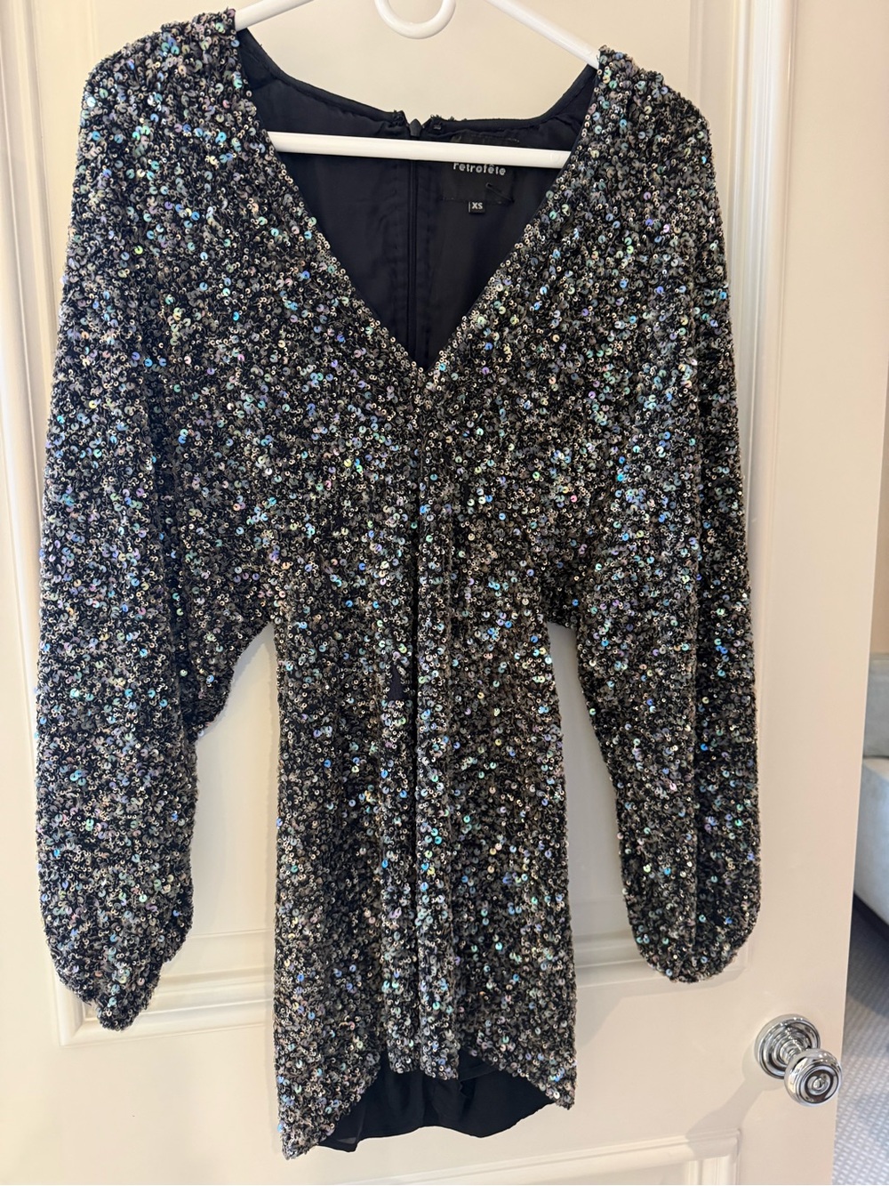 Retrofete Black Sequin Mini Dress with Iridescent Sparkle